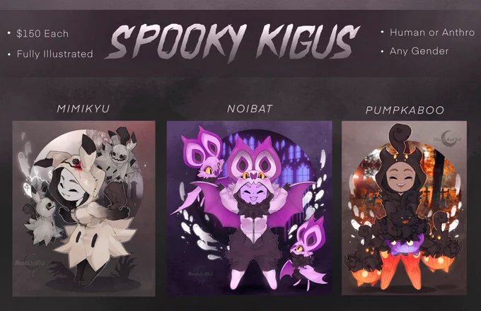  SPOOKY POKÉMON   Mimikyu • Noibat • Pumpkaboo • Chandelure • Gengar • Greavard   1 5 0  Multiple Slots  Closing Tuesday 10/24  6 Spooky Themes to chose from! (Including 3 all new ones)  • Comment "CLAIM" for a spot •   R/Ts are always very appreciated 