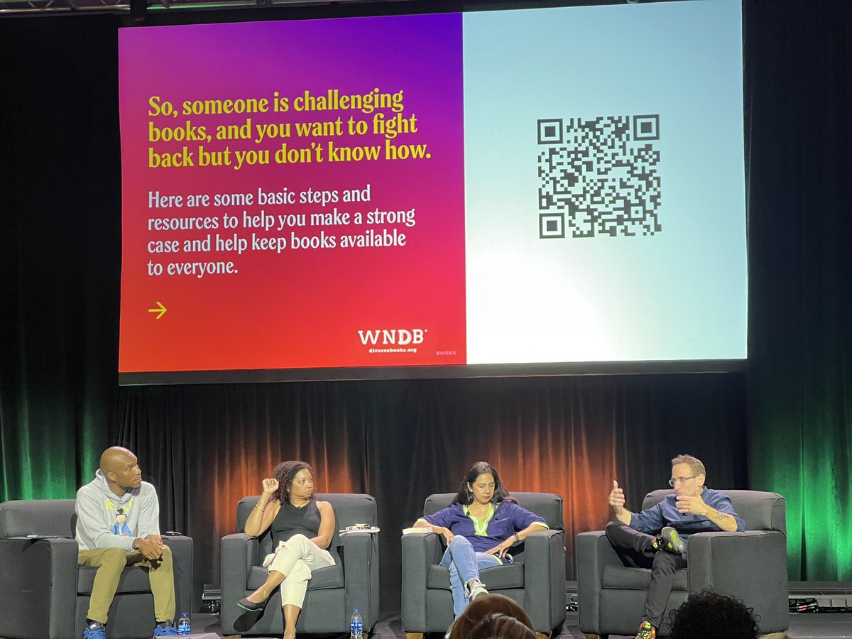 “The tyrants and bullies of the world rely on us being conflict- and risk-averse.” @MisterMinor at #AASL23 Closing Session. Amazing panel including @TraceyBaptiste @sam_aye_ahm @PhilBildner from @diversebooks