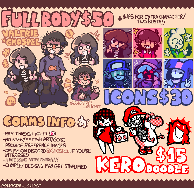 Ghospel_ghost's tweet photo. Need mons for school things soo...
COMMISSIONS OPEN!!
DM me on Discord (@ ghospel) IF YOU'RE INTERESED
Only 6 slots for now, but may do more in the future https://t.co/bvvPAB7fIM