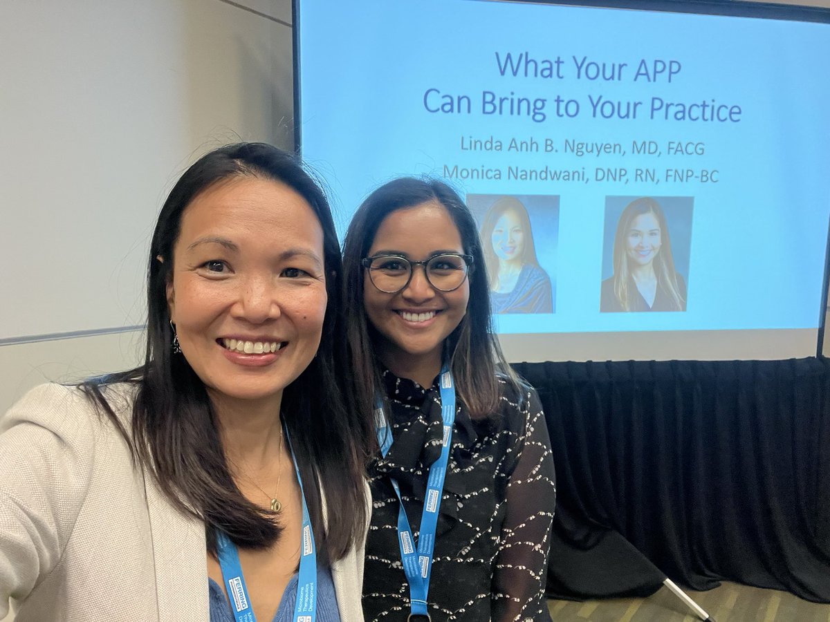 Honored to co-present with @LindaNguyenMD at the @AmCollegeGastro postgraduate course on the topic of “What Your APP Can Bring to Your Practice”

#ACG2023
#AdvancedPracticeProvider
#GastroAPP #PhysicianChampion