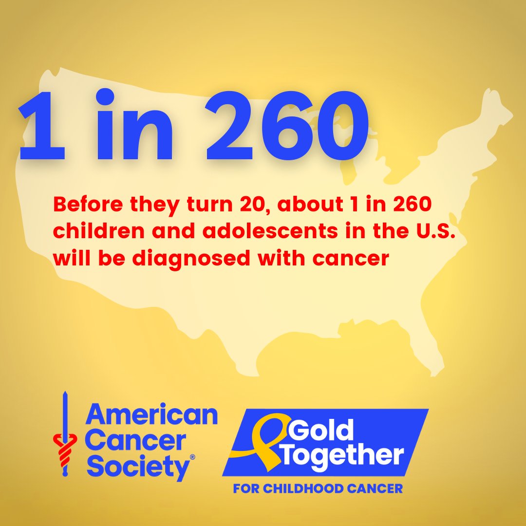 1 in 260 children and adolescents will be diagnosed with cancer before the age of 20. Join us in providing a community of support for childhood cancer survivors along with the funding, advocacy and research to help end this disease. #ChildhoodCancer #GoldTogether #PediatricCancer