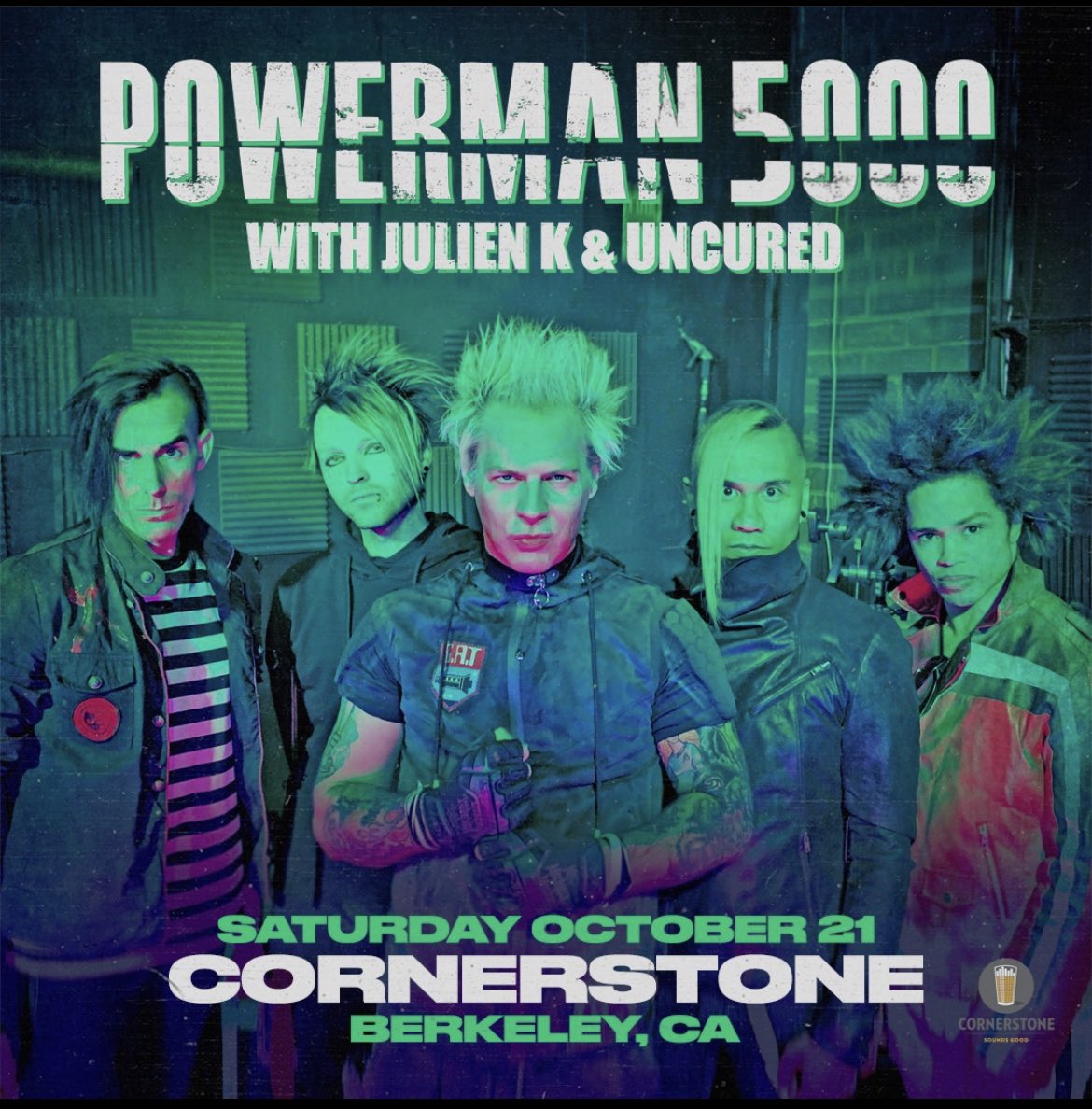 uncuredstteam's tweet photo. Berkeley, CA!!! Come down to the @cornerstoneberkeley for an epic night with @uncuredband on their second show of the tour with @officialpowerman5000 and @julienkofficial
#uncured #uncuredband #uncuredbandlive #rexcox #zakcox #bettoandrade #zakking #powerman5000 #julienk https://t.co/EwV3KJlSaQ