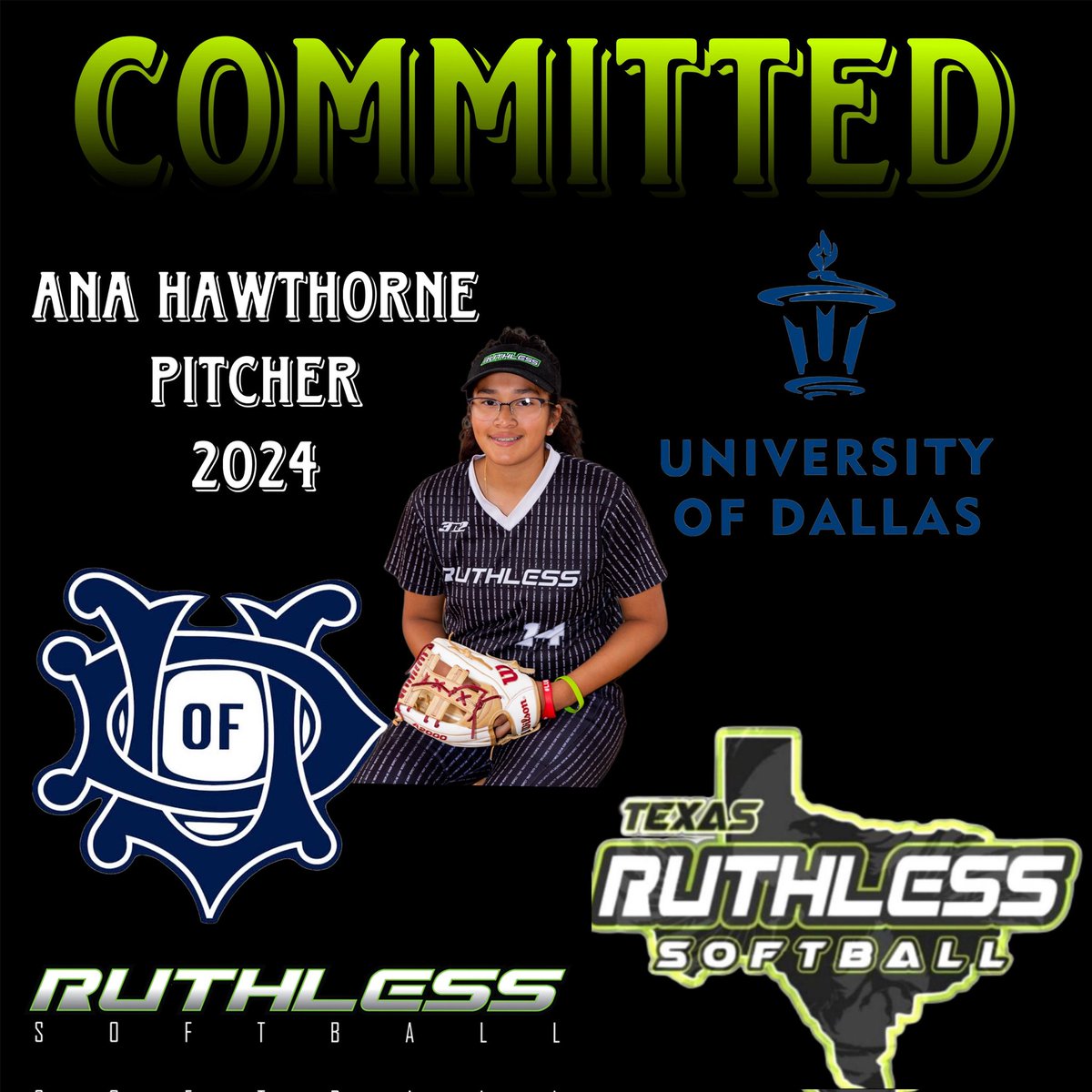 We are so proud of you <a href="/AnaHawthorne14/">Ana Hawthorne</a> ! Thank you @AtxRuthless <a href="/MaeseIsmael/">EZ Maese</a> <a href="/JonSimmons80/">Jon Simmons</a> and <a href="/UDallasSoftball/">University of Dallas Softball</a> <a href="/NovakChristian2/">christian</a> !
