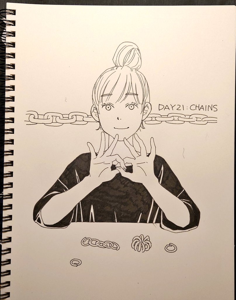 #inktober2023 #インクトーバー DAY21:CHAINS 小学生の時、取り憑かれたように遊んでいた「チェーリング(チェーンリング?)」を思い出した。