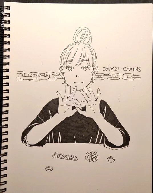 #inktober2023 #インクトーバー DAY21:CHAINS 小学生の時、取り憑かれたように遊んでいた「チェーリング(チェーンリング?)」を思い出した。