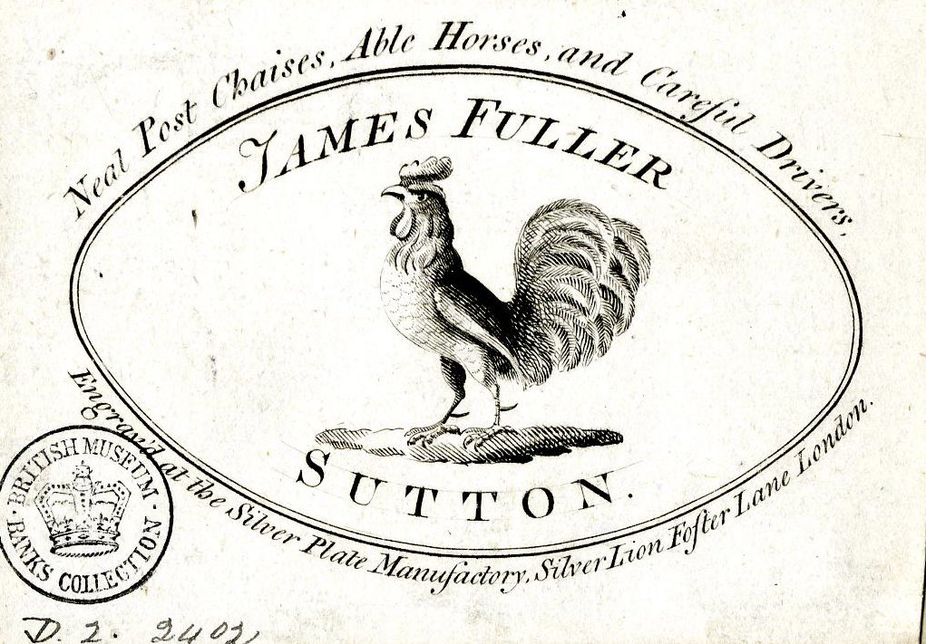 Trade card of James Fuller of The Cock in Sutton, late 18th century