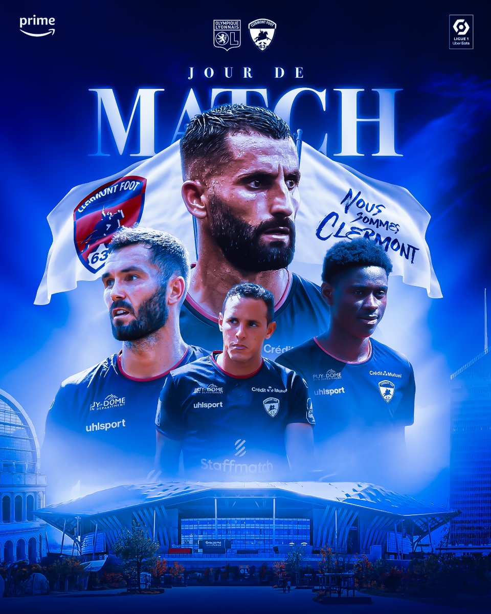 ClermontFoot's tweet image. 𝙈𝘼𝙏𝘾𝙃𝘿𝘼𝙔 🌋

🆚  @OL
🏆  @Ligue1UberEats 
🏟️  Groupama Stadium
⌚️  20h45
📺  @PVSportFR
📲  #OLCF63

#NousSommesClermont