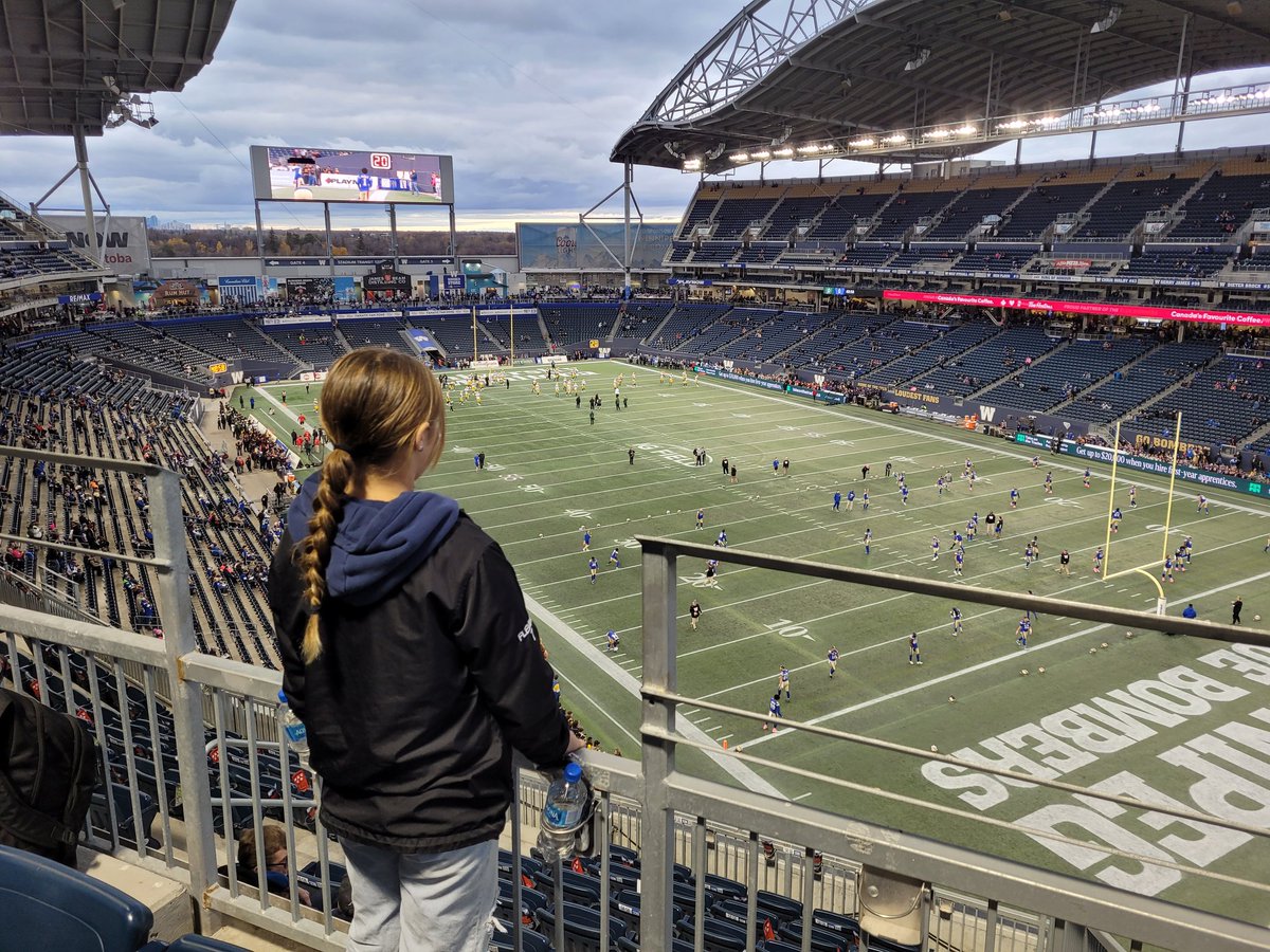 First <a href="/Wpg_BlueBombers/">Winnipeg Blue Bombers</a> game! <a href="/eggsmanitoba/">Manitoba Egg Farmers</a> <a href="/Bighill44/">Adam Bighill</a>