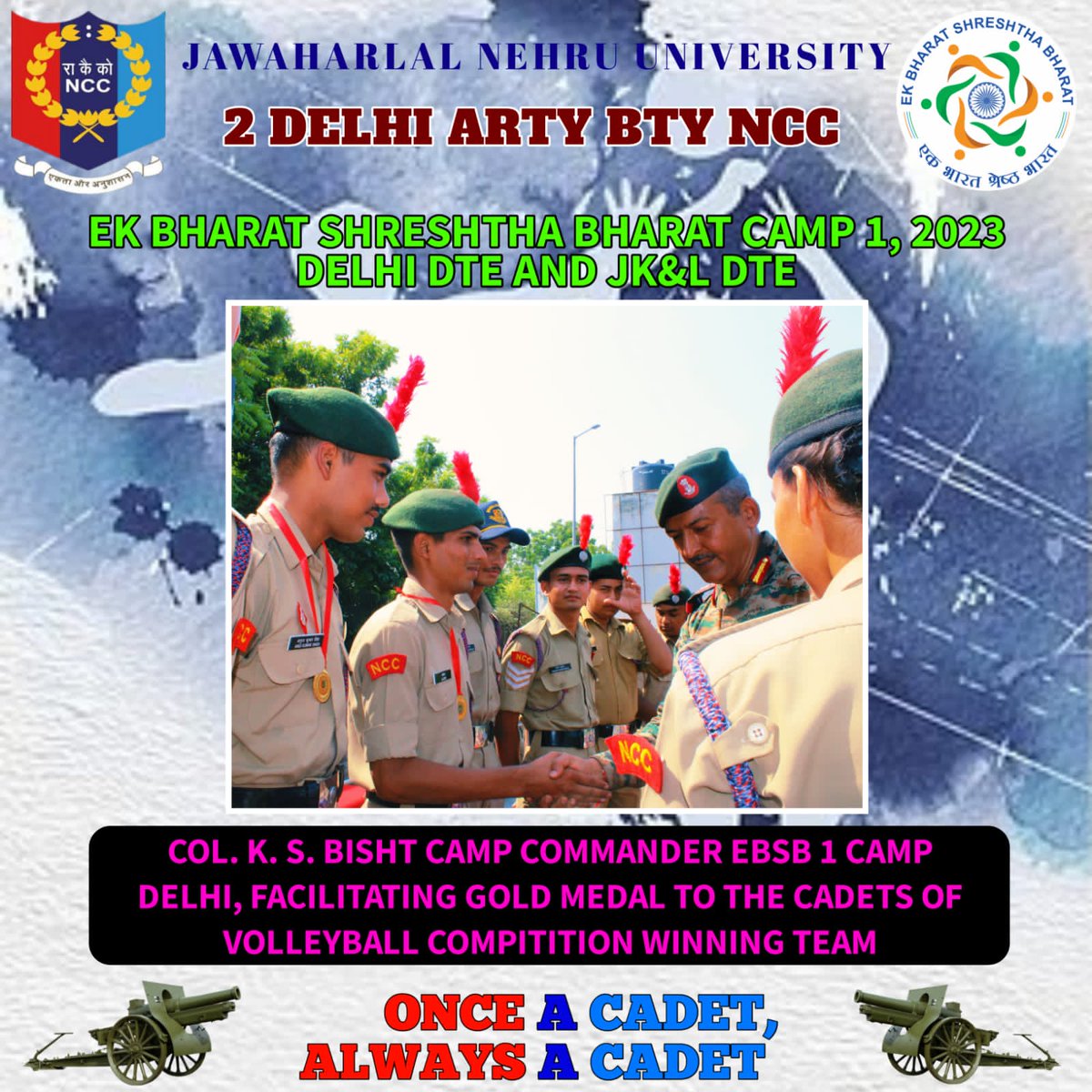nccjnu's tweet photo. 🥇🏐 Big congratulations to SGT Sandeep Kumar Shukla and the volleyball team for clinching the gold at the EBSB 1 Camp competition between Delhi Dte &amp; JK&amp;L Dte!  
#ncc #2dabnccjnu
 #ebsbcamp2023 @Gajendra_JNU @HQ_DG_NCC @JNU_official_50 https://t.co/a68K67Kp44