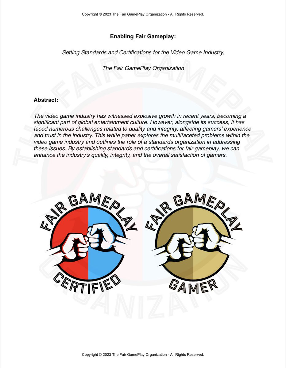 FairGamePlayOrg's tweet photo. Our preliminary white paper. An interactive and visual representation will be live on our website soon. Check replies for more… https://t.co/tfHOVo8dwZ