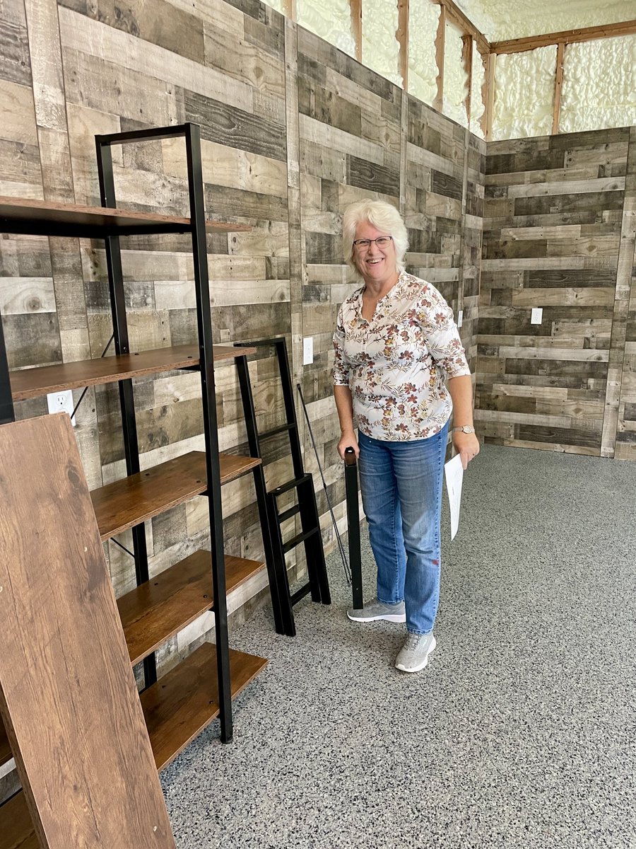 sharonkgilbert's tweet photo. Derek and Lynn Shepard are assembling the new Five in Ten set furniture. Thanks for making this possible! #BuildBarnBetter https://t.co/Jq67U2gnNi