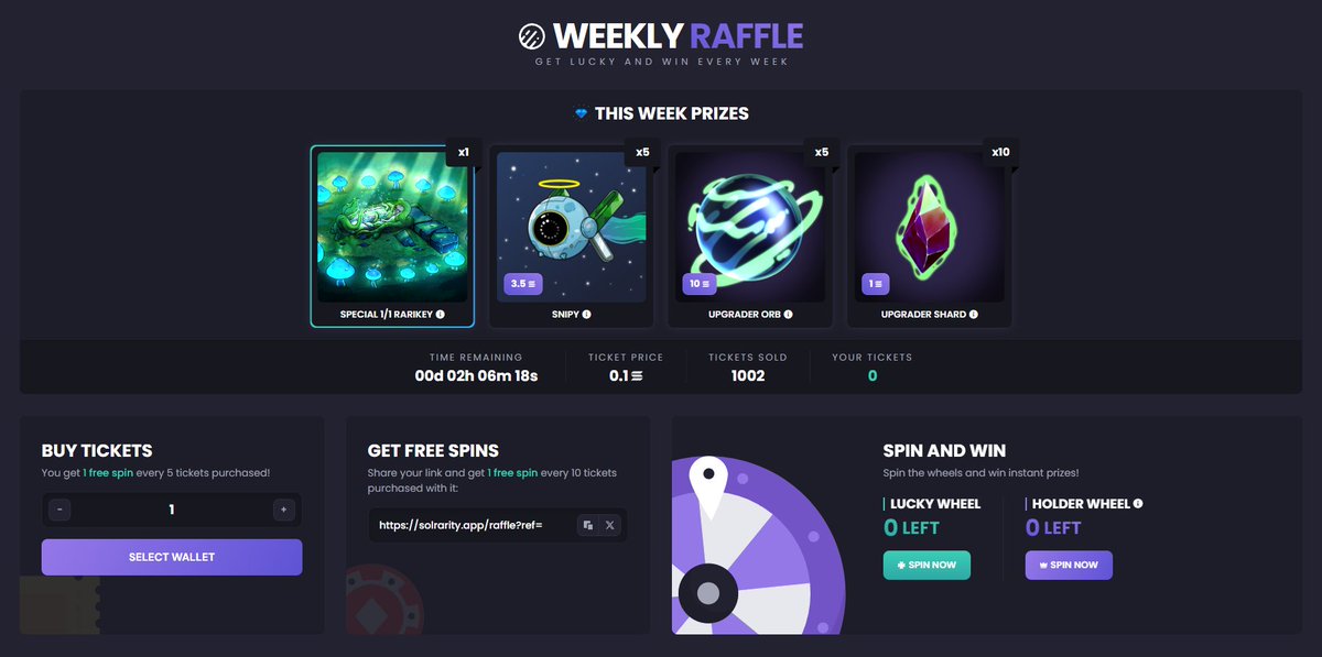 You still have 2 hours to enter our Weekly Raffle and enjoy its unique prizes! 🎁 Try your luck: solrarity.app/raffle