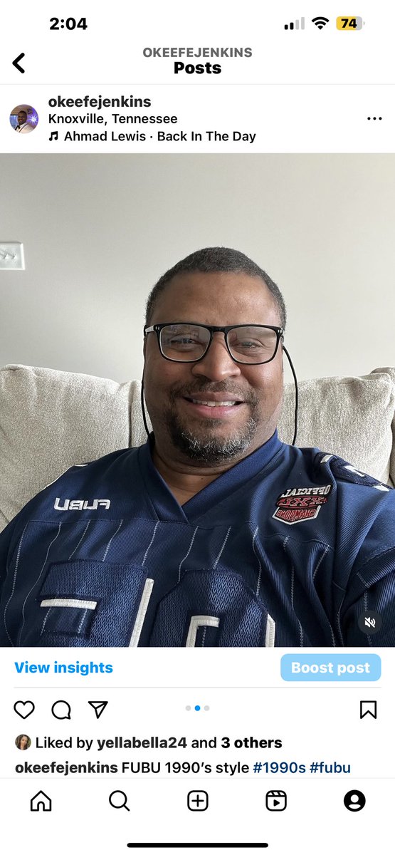akers1660's tweet photo. In my 1990’s FUBU jersey #1990s #fubu https://t.co/qkMi13ZqET