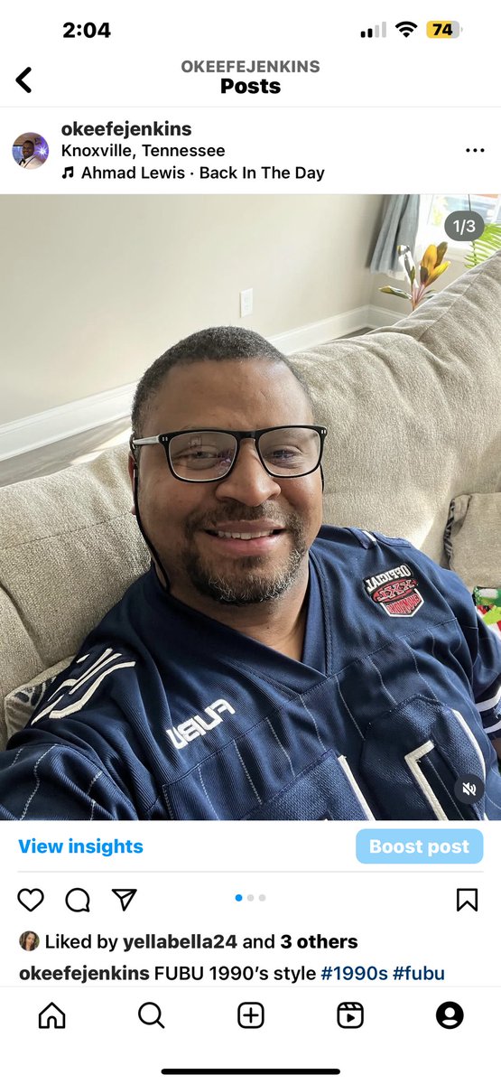 akers1660's tweet photo. In my 1990’s FUBU jersey #1990s #fubu https://t.co/qkMi13ZqET