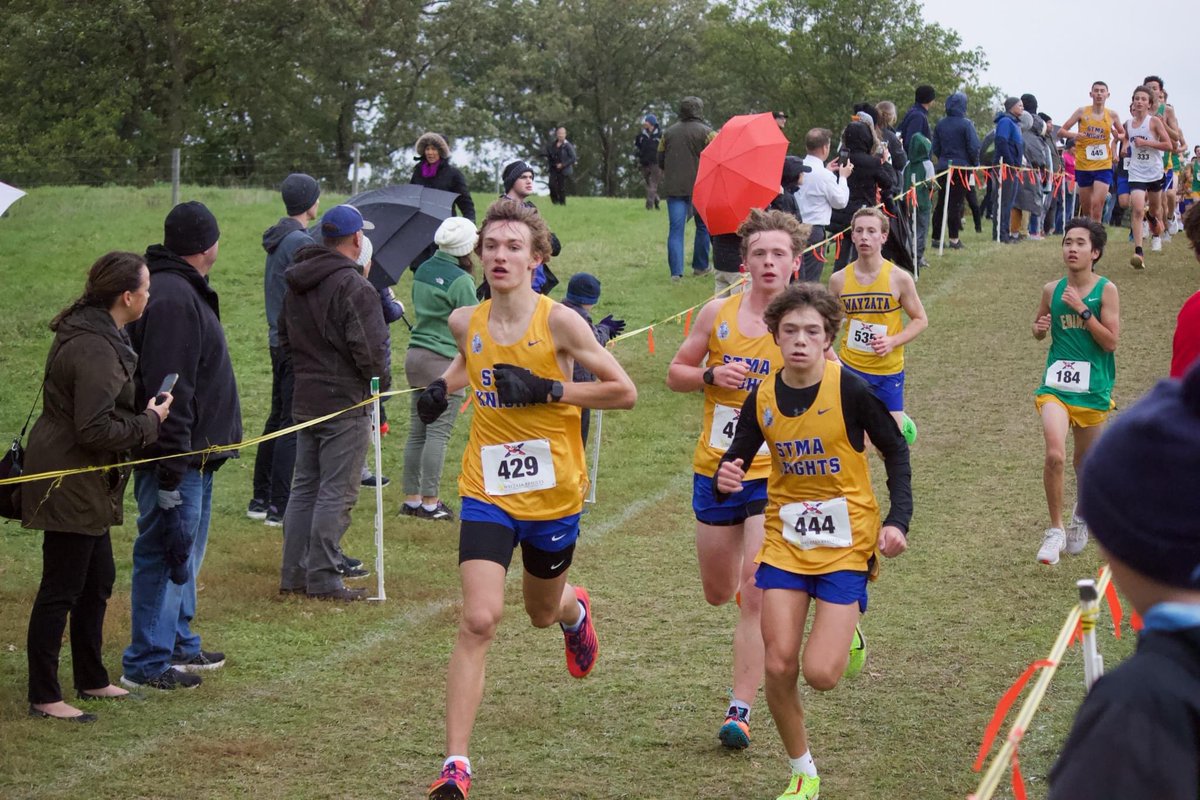 STMAXCBoys's tweet photo. Some pictures from this weeks Lake Conference Championship meet. The boys competed well with 23 out of 35 participants earning PRs. Junior Max Salas once again earned all conference honors with a 15th place finish. Great work boys! https://t.co/mOJZFZgvH2