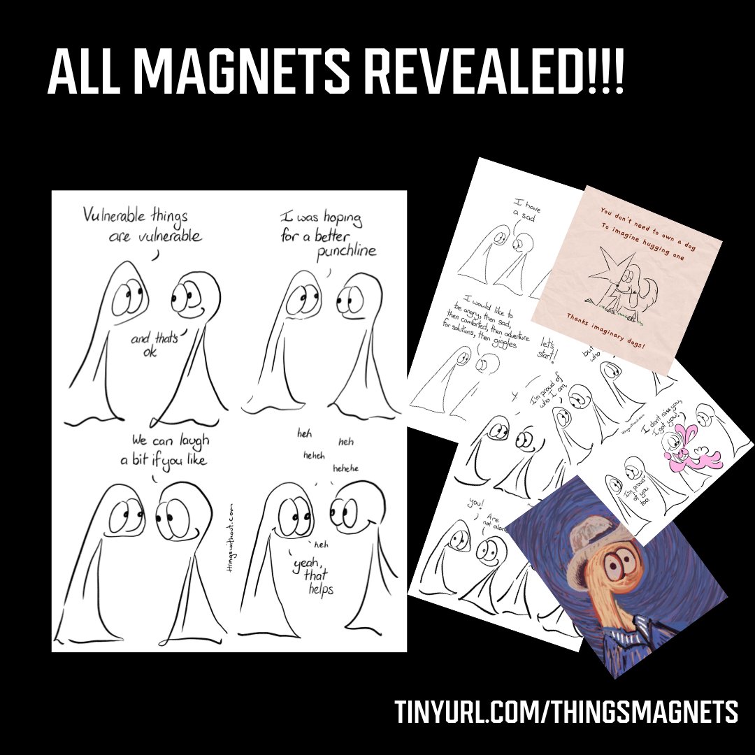 Thingswithout's tweet image. The mystery magnet mega bundle is no longer a mystery with the reveal that Vulnerable Things Are Vulnerable is the final magnet. 

Grab the whole bundle at  loom.ly/kZ5Ix_g