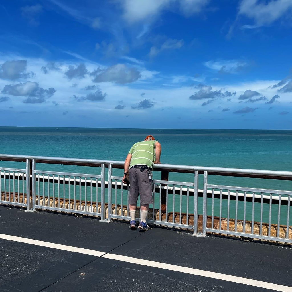 sarahmcquaid's tweet photo. On our way to #KeyWest yesterday, we stopped off at the tip of #MarathonKey, where part of the old #SevenMileBridge (which runs beside the new one) has been converted to a foot/cycle path. @cacophonycotta1 spotted a shark (see pic 3) while I read up on the bridge’s history &amp; -> https://t.co/AftD86Vko1