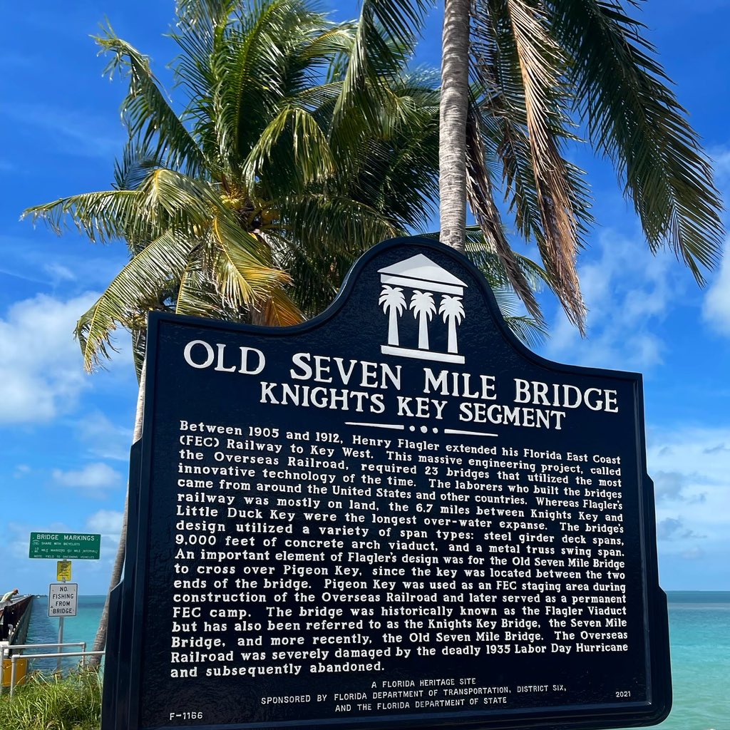 sarahmcquaid's tweet photo. On our way to #KeyWest yesterday, we stopped off at the tip of #MarathonKey, where part of the old #SevenMileBridge (which runs beside the new one) has been converted to a foot/cycle path. @cacophonycotta1 spotted a shark (see pic 3) while I read up on the bridge’s history &amp; -> https://t.co/AftD86Vko1