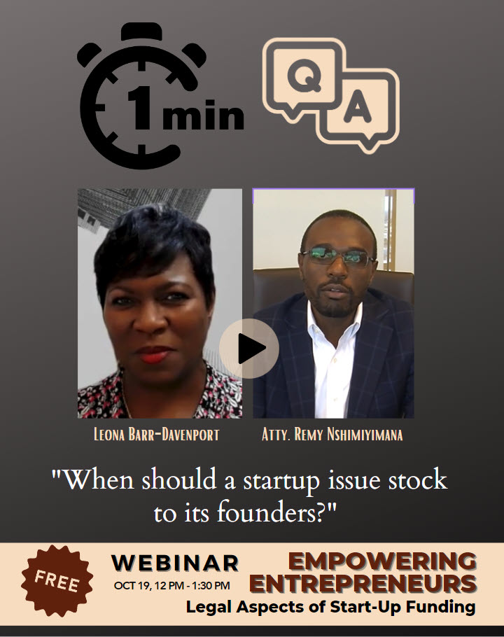 ABL1933's tweet photo. ** VIDEO: ** https://t.co/ifls3aam9y

ONE-MINUTE Q&amp;A with Atty.  Remy Nshimiyimana

"When should a startup issue stock to its founders?”

Free REG: https://t.co/GzdSTG53Lo 

#ABL1933 #smallbusiness #ablcares #SupportSmallBusiness  #USBbbla #startupbusiness #UPS #rNshimiyimana https://t.co/525lX7y3lj