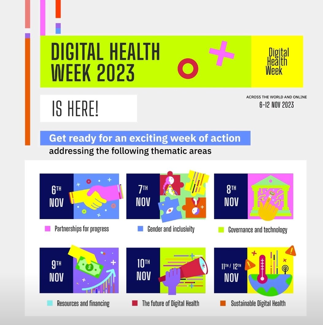 AFHEGFoundation's tweet image. We at #AFHEG are gearing🤠 up for #DigitalHealthWeek2023, happening from Nov 6-12.  Join us in the conversation about Sustainable #DigitalHealth Transformation and its role in achieving universal health coverage (#UHC). 

Register😎: digitalhealthweek.co