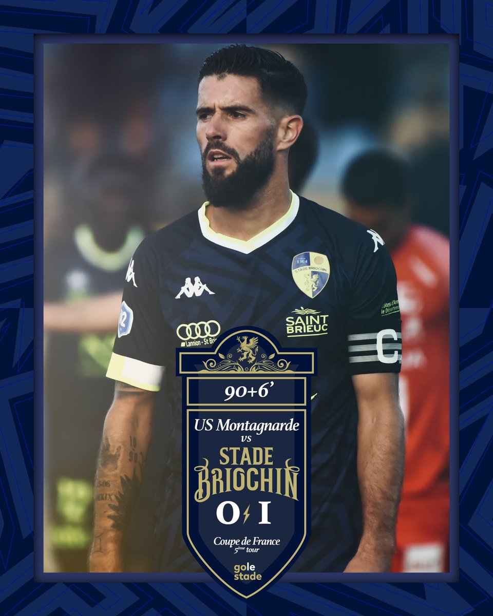 𝑳𝒊𝒗𝒆.

90’+6⏱️ | C’est terminé à Inzinzac-Lochrist où le #StadeBriochin s’impose face à l’<a href="/US_Montagnarde/">US Montagnarde</a> et se qualifie pour le 6ème tour de la Coupe de France. Tirage au sort mercredi pour connaître le futur adversaire des #Griffons !

𝟬⌁𝟭 | #𝖴𝖲𝖬𝗦𝗕
#golestade