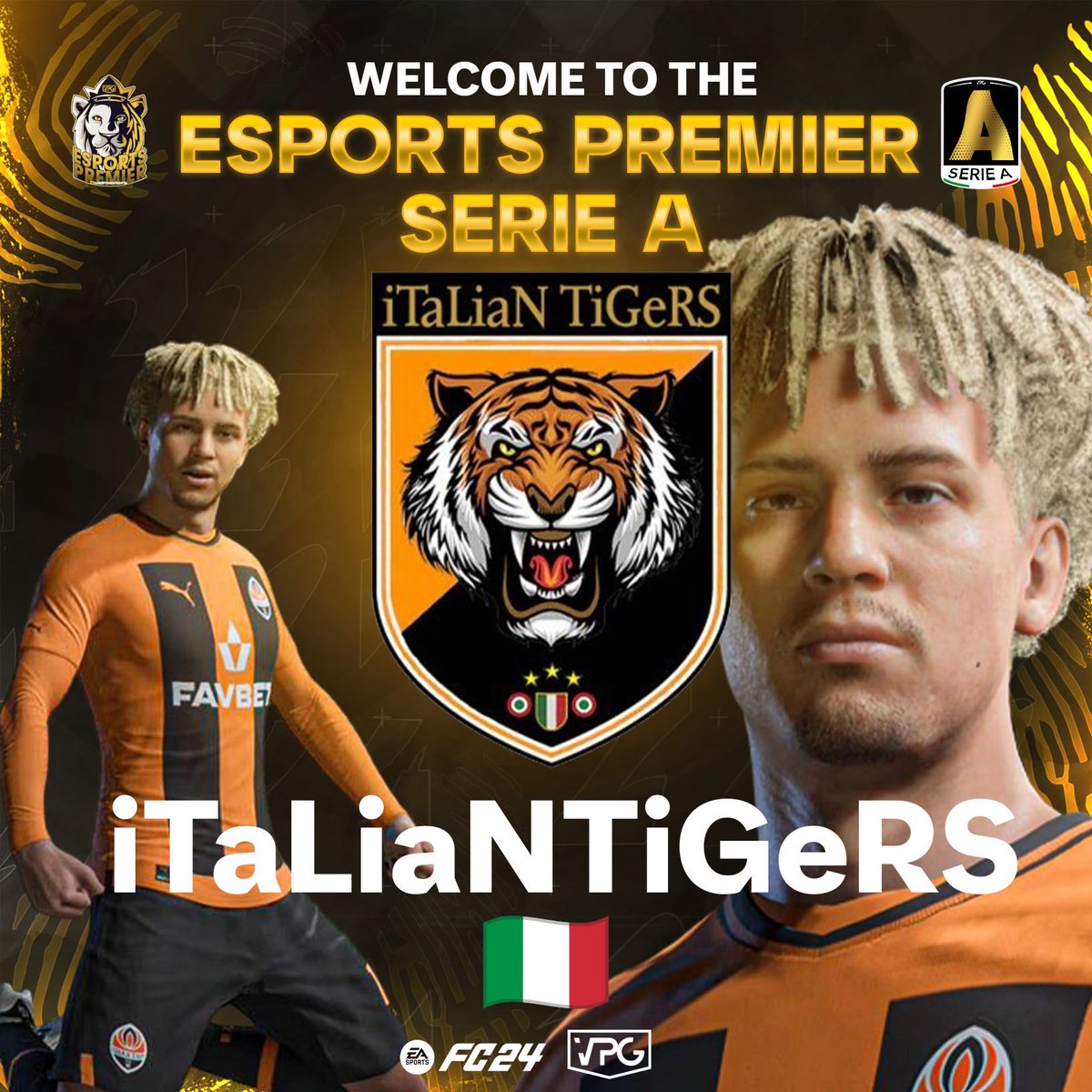 OfficialVPG's tweet photo. 🙌 Welcome to the @VPGPremier ! 

🇮🇹 @iTaLiaNTiGeRS 🐅 

🗣️ A team with a lot of history in the VPG have returned. The most titles won in @VPGItaly ! 

👥 Managers:
@xarberveliu
@xFrancescoAngel
@SasyyJr
@mandrea201
@paolo_militico9 
@xarberveliu

💻 https://t.co/wY3Lru50Y7

#FC24 #Clubs #EAFC 
#WhereTheChampionsPlay