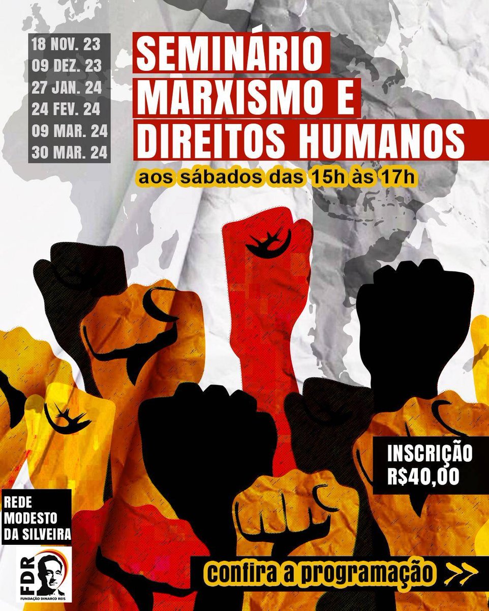 FDinarcoReis's tweet photo. 🔥 VEM AÍ O SEMINÁRIO 🔥

MARXISMO E DIREITOS HUMANOS   
Um debate sobre direitos humanos à luz da teoria marxista, das experiências socialistas e das lutas populares   

Organização: Rede Modesto da Silveira e Fundação Dinarco Reis

INSCREVA-SE:  https://t.co/0XS6g5yCuK https://t.co/IuI8DhESah