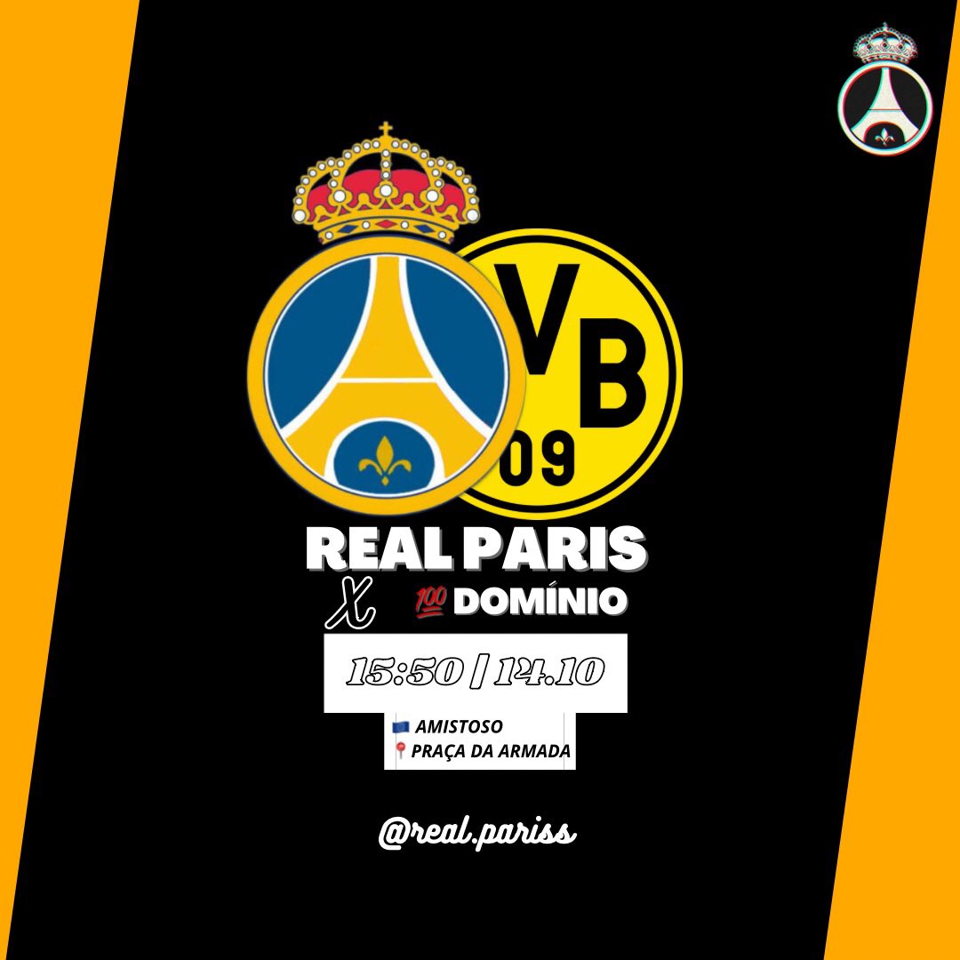 RealParisFC's tweet photo. REAL PARIS ESTÁ DE VOLTA!

Após um tempo sem jogar, a equipe do REAL PARIS volta a campo na tarde deste sábado contra a equipe do 💯Domínio FC. https://t.co/Fk7h3FIusP
