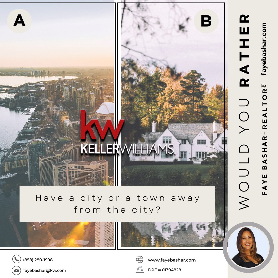 bashar_faye's tweet image. City lights or small-town delights? 🌆🏡 Share your preference in the comments below!

Faye Bashar | Realtor
Keller Williams Realty
DRE # 01394828
📲 (858) 280-1998
📧 fayebashar@kw.com

#CityVsTown #UrbanEscape #RuralRetreat #SDHomesForSale #SoCalRealty