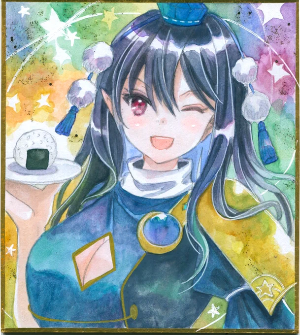 今週のアナログ絵の成果4  アナログで飯綱丸さん描きました!(再生産) 小色紙に顔彩で着色です