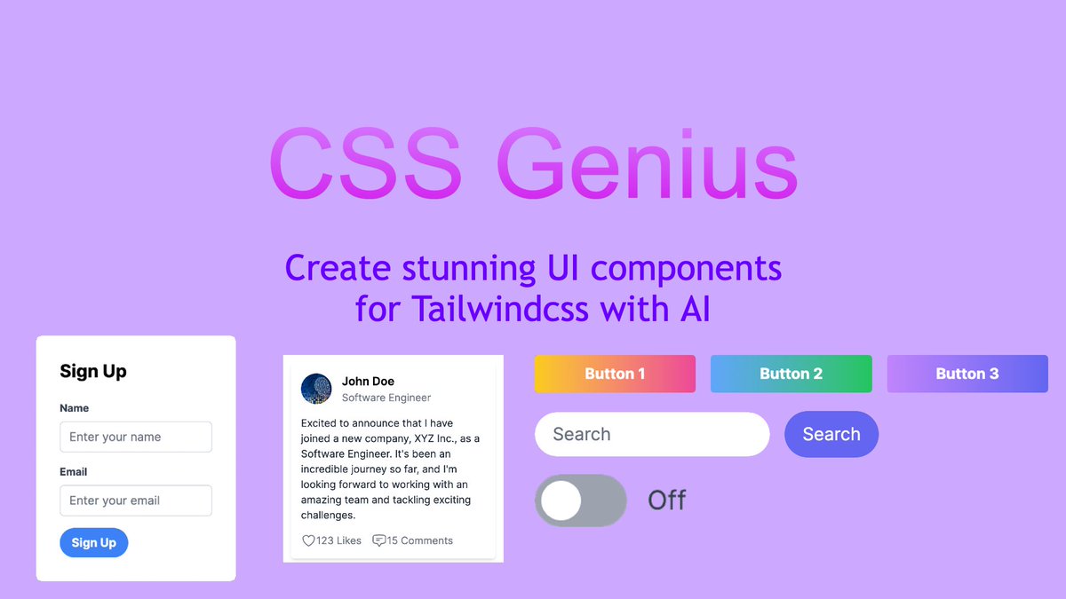 tailwindgenius's tweet photo. Try CSS Genius now 👉 https://t.co/pn1utzBjNf  #webdesigners #uitools #developertools #tailwindcss https://t.co/G37qJdhXHx