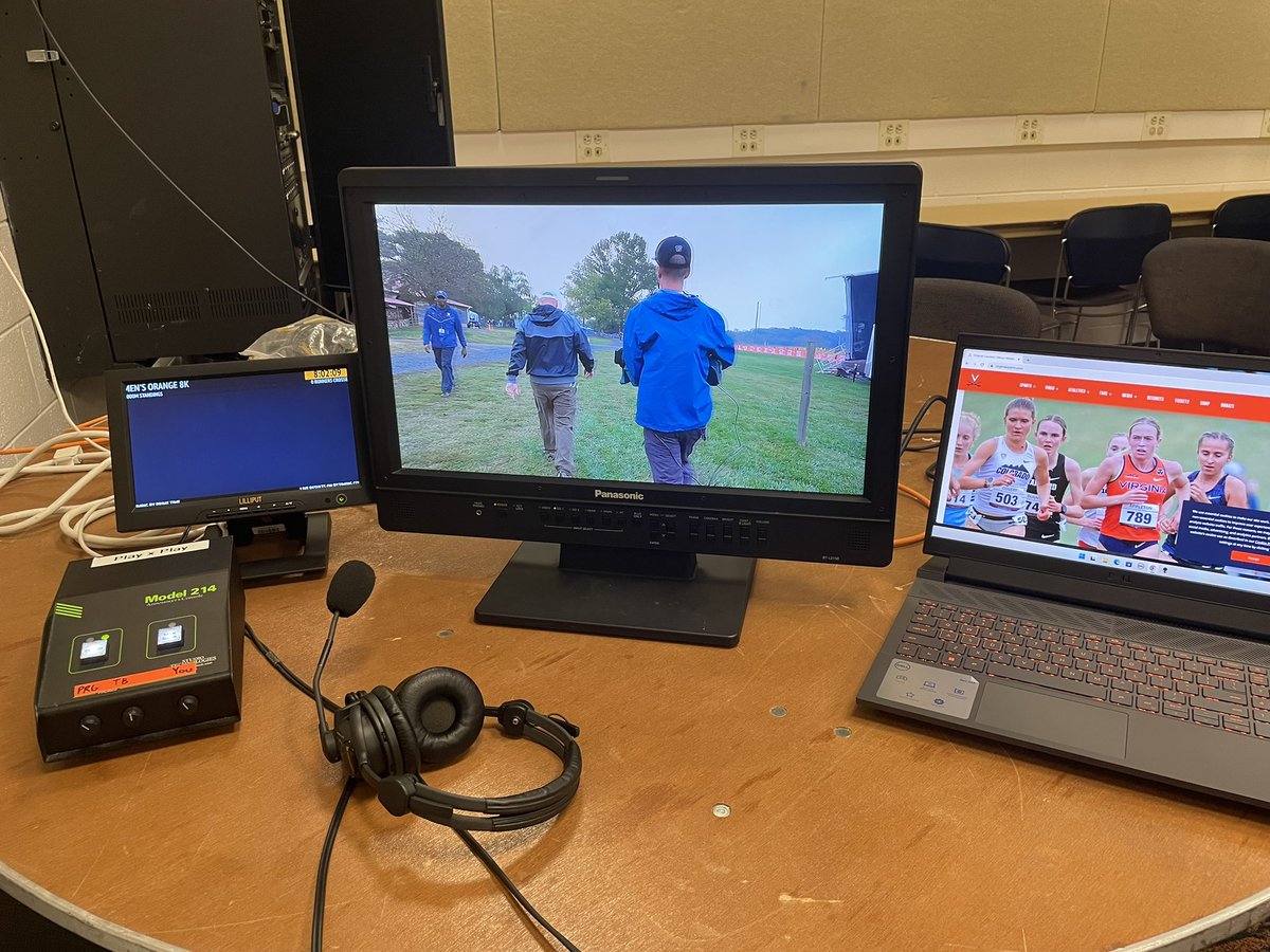 VaSportsTV's tweet photo. New ground for us this morning as we broadcast our first ever @UVATFCC meet at Panorama Farms! A long few days of technical setup but overall a smooth show this morning! Thank you to our somewhat soggy venue crew 🌧️ #GoHoos https://t.co/nKfYJOxwDo