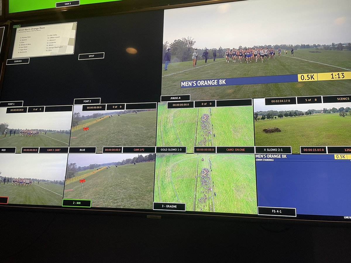 VaSportsTV's tweet photo. New ground for us this morning as we broadcast our first ever @UVATFCC meet at Panorama Farms! A long few days of technical setup but overall a smooth show this morning! Thank you to our somewhat soggy venue crew 🌧️ #GoHoos https://t.co/nKfYJOxwDo