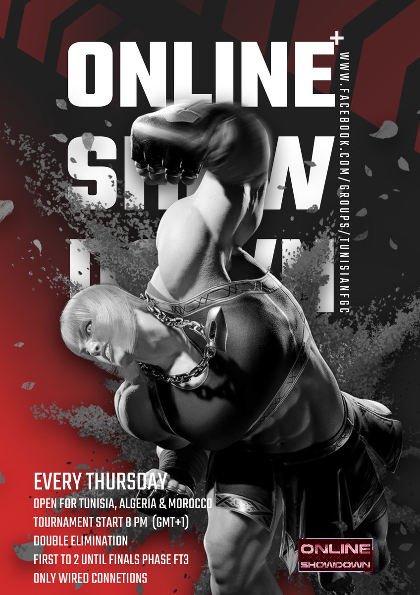 Online Showdown1.3! 
The Street Fighter 6 Online tournament! 
Thursday October 19, 2023 at 8:00 p.m. GMT+1  
THIS TOURNAMENT IS OPEN FOR MOROCCANS, TUNISIANS AND ALGERIANS PLAYERS! Registration: challonge.com/fr/OS_sf6_13 
Rules Challonge description 
#SF6 #FGC #northafrica #capcom