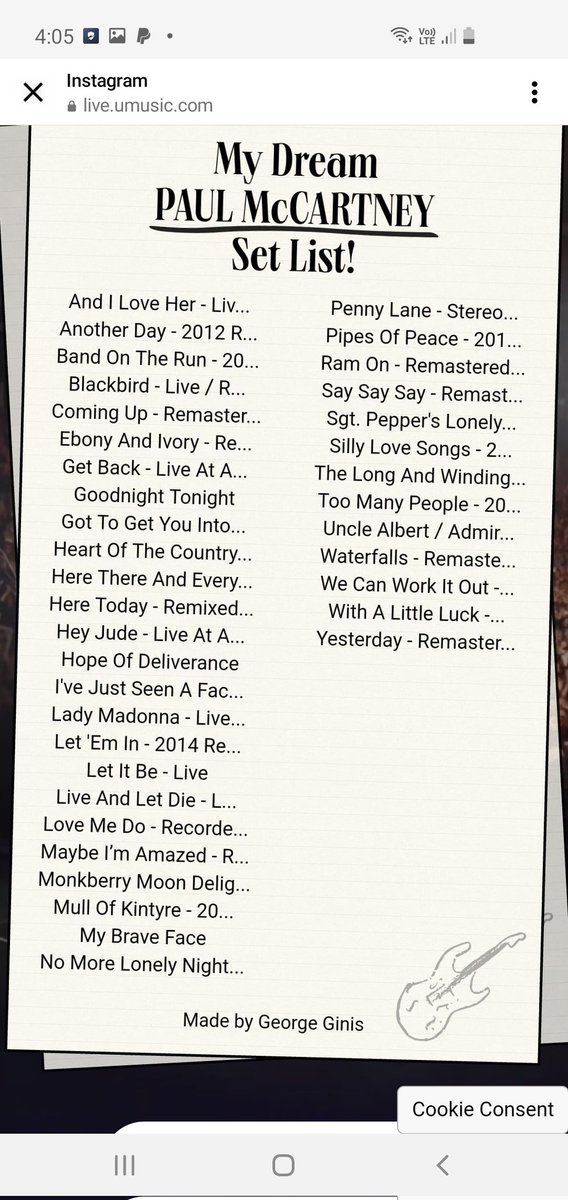 georgeginis's tweet photo. Whos Going Saturday?
@PaulMcCartney
Dream Set List By George Ginis ♡
#paulmccartney #gotback #dreamsetlist #Melbourne
#australia https://t.co/Y4bayy43ay