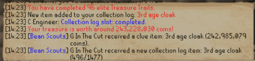 EdgevilleG's tweet photo. YOOOOOOOO!!!!!!!!!!!!!
3rd Age Cloak on my 96th Elite Clue, Largest drop I've seen in my name thus far surpassing Torva Helm.
#OSRS #3rdage #RNG https://t.co/UjGsLtbkor