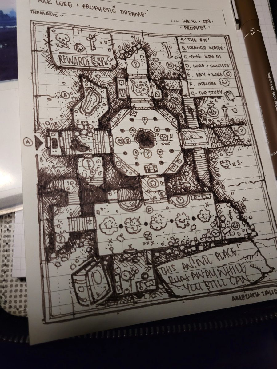 Amelyth's tweet image. Not posting has been hard, the spoon resource pouch has been empty. Mapping each day even an empty room helps, I worked on something. 

The community has been amazing, and I always look forward to seeing my feed.

 So here is WK 41 of #dungeon23