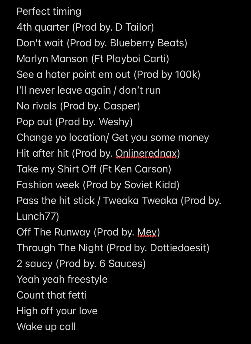 oneinalifetimee's tweet photo. @filesofcarti track list for Cam Ro highly anticipated album https://t.co/B4ImBM8Srh