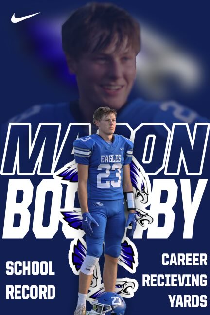 U_EagleFootball's tweet photo. In last night’s win @boothby_mason became Underwood Football’s all-time leader in career receiving yards!  The previous record was held by former All-State receiver Brayden Wollan.  Congrats, Mason! https://t.co/yQtDBM8IOI