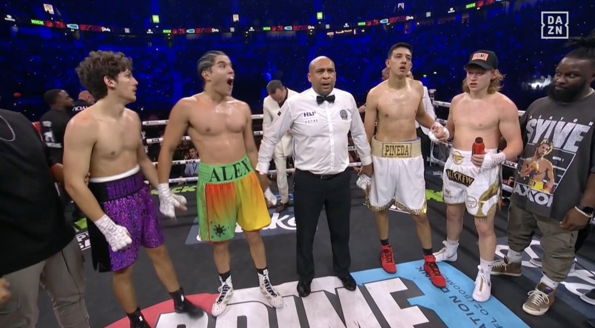 Rekapzz's tweet photo. Great fight for Pineda and @bdave @alexwassabi @nichlmao ends in a draw
#misfitboxing #ksi #tommyfury #ksivstommyfury #boxing #youtubeboxing #misfits #jj #sidemen #kick #KickStreamer #KickStreaming #kick #bdave #alexwassabi #nichlmao #luispineda #pineda https://t.co/sBMDhzFjzS