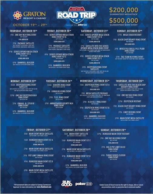 BostonRob's tweet image. Heading up to wine country to play some cards! Check out the RunGood Poker schedule at @playgraton October 19th - 29th with a $500,000 Main Event guarantee! Ring number three here we come.