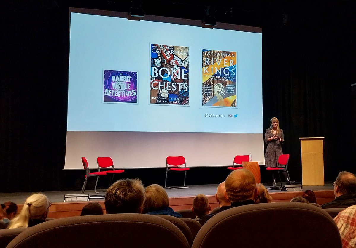 JoulesJohnson's tweet photo. A brilliant morning at @ReptonFestival listening to @CatJarman enthuse about her new book #TheBoneChests. @NBAHumanities we have some updates to make to our curriculum! @ColWalker77 @Miss_Bates19 https://t.co/RRlnZTMX9R
