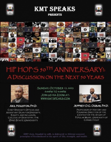 AyizeS's tweet photo. Upcoming! Free tomorrow 10/15 at 6pm #HipHop50 event #Kmt4Life! @ProfOgbar @thehiphopscholr @profleejones @anukmt @baruti @ProfRonSullivan @CharlesWMcKinn2 @c_fpeterson ⁦@queenie4rmnola @esglaude @ektrey @BIGNelPower @dijoni @AfricanaCarr ⁦@kinspire2 ⁦@reevesalfred See: https://t.co/ASchy9X8VR