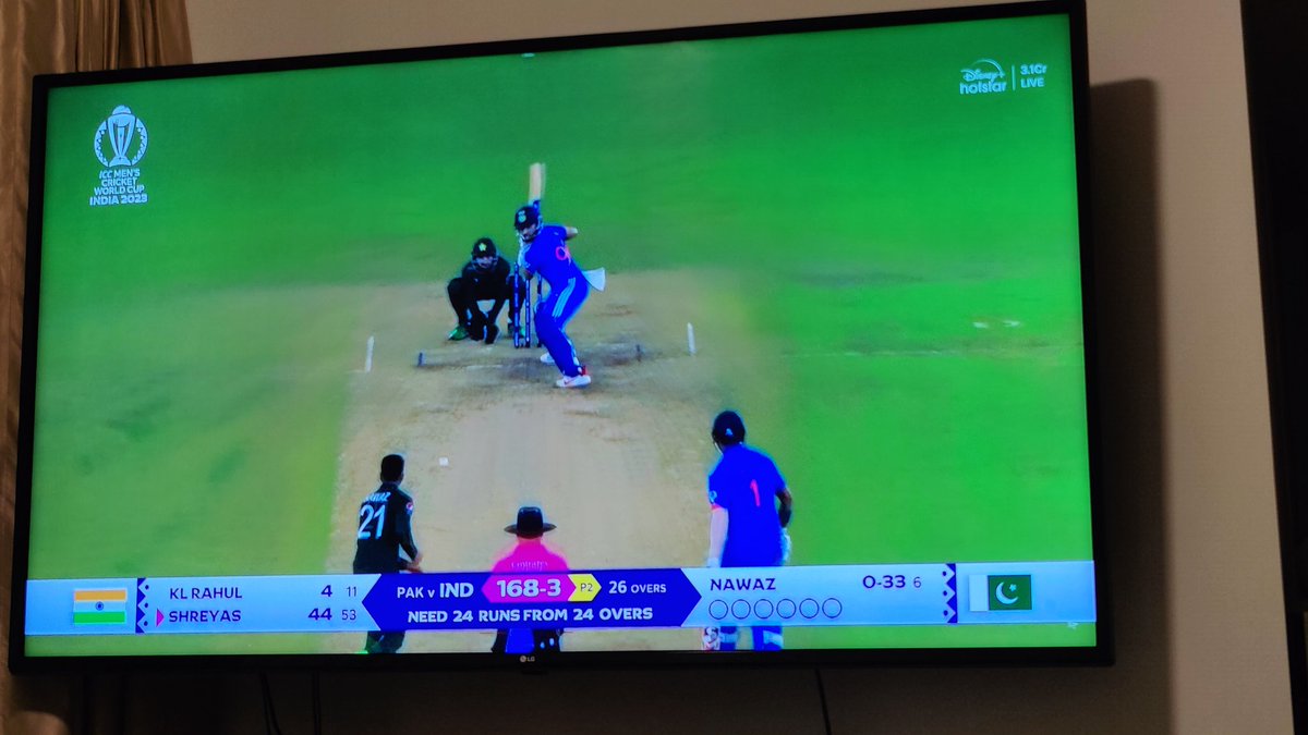 enigmatic_maya's tweet photo. The moment you realize that there are 24 overs left!! Cannot wait to start the celebration (officially) #INDvsPAK #meninblue #IndiaVsPakistan #WorldCup2023 https://t.co/vYj6twNJkp