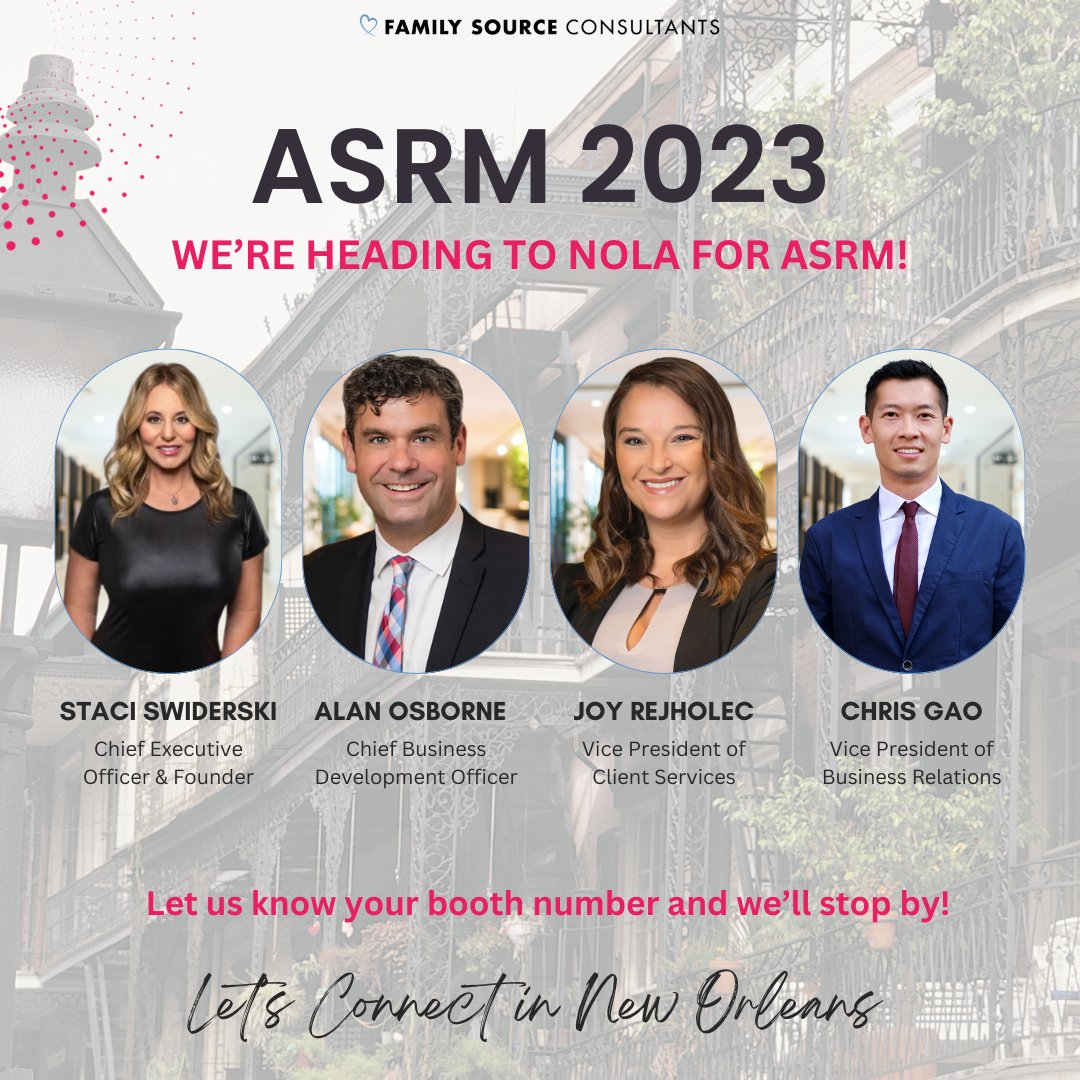 family_source's tweet photo. #FSC is heading to #NOLA for #ASRM2023 and we hope to see you there! 🛫💗

Attending and want to meet up? Comment below and we'll stop by your booth or grab a spot to connect! 👇

#ASRM #thirdpartyreproduction #familybuilding #surrogacy #eggdonation #ivf 💗💙 https://t.co/eGjmF0Gog6