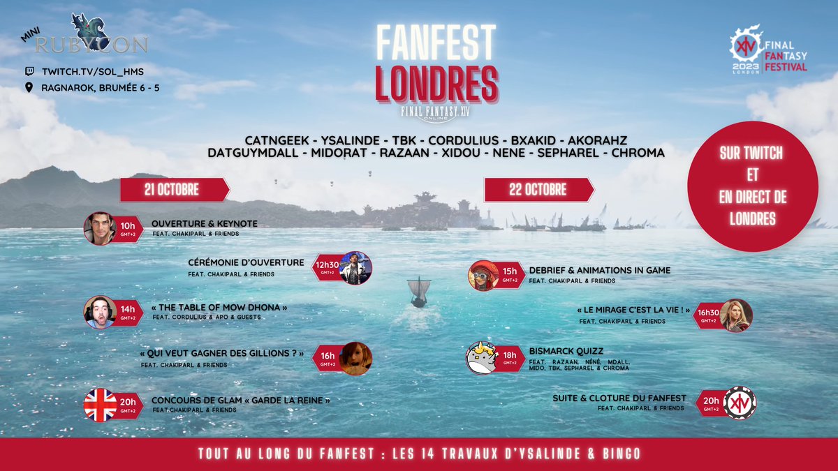 sol_hms's tweet image. Le voilà le programme de la Mini Rubycon est dispo ! 

On vous accueillera du samedi 21 au dimanche 22 octobre pour célébrer ensemble sur Twitch mais aussi  depuis Londres le Fanfest Européen de #FFXIV !

#Vtuber #vtuberfr #fanfest #DAWNTRAIL