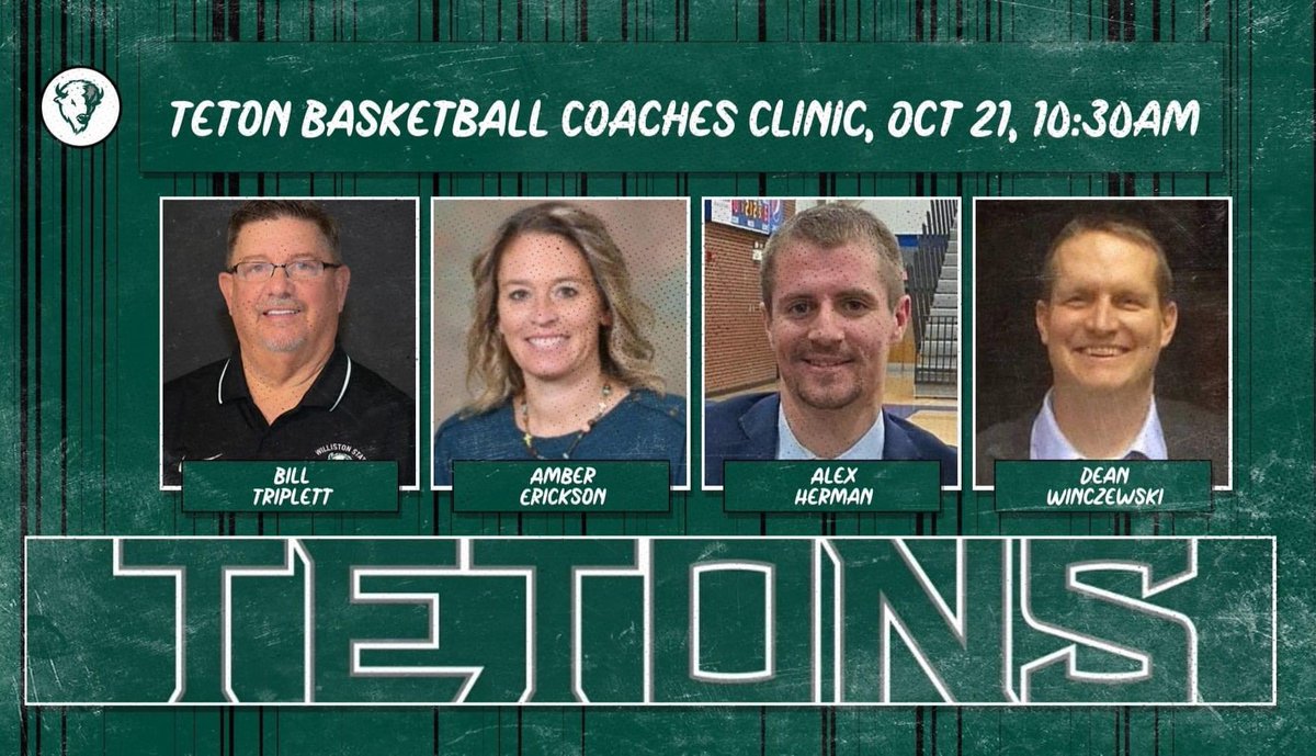 WillistonStMBB's tweet photo. On Saturday, October 21 the Teton women’s and men’s basketball programs will host a coaching clinic for basketball coaches of all levels!

It will kick off at 10:30am and will include on the floor demonstrations as well as a Q&amp;A session. Cost is $25 which will include lunch. https://t.co/33j4xUspE5