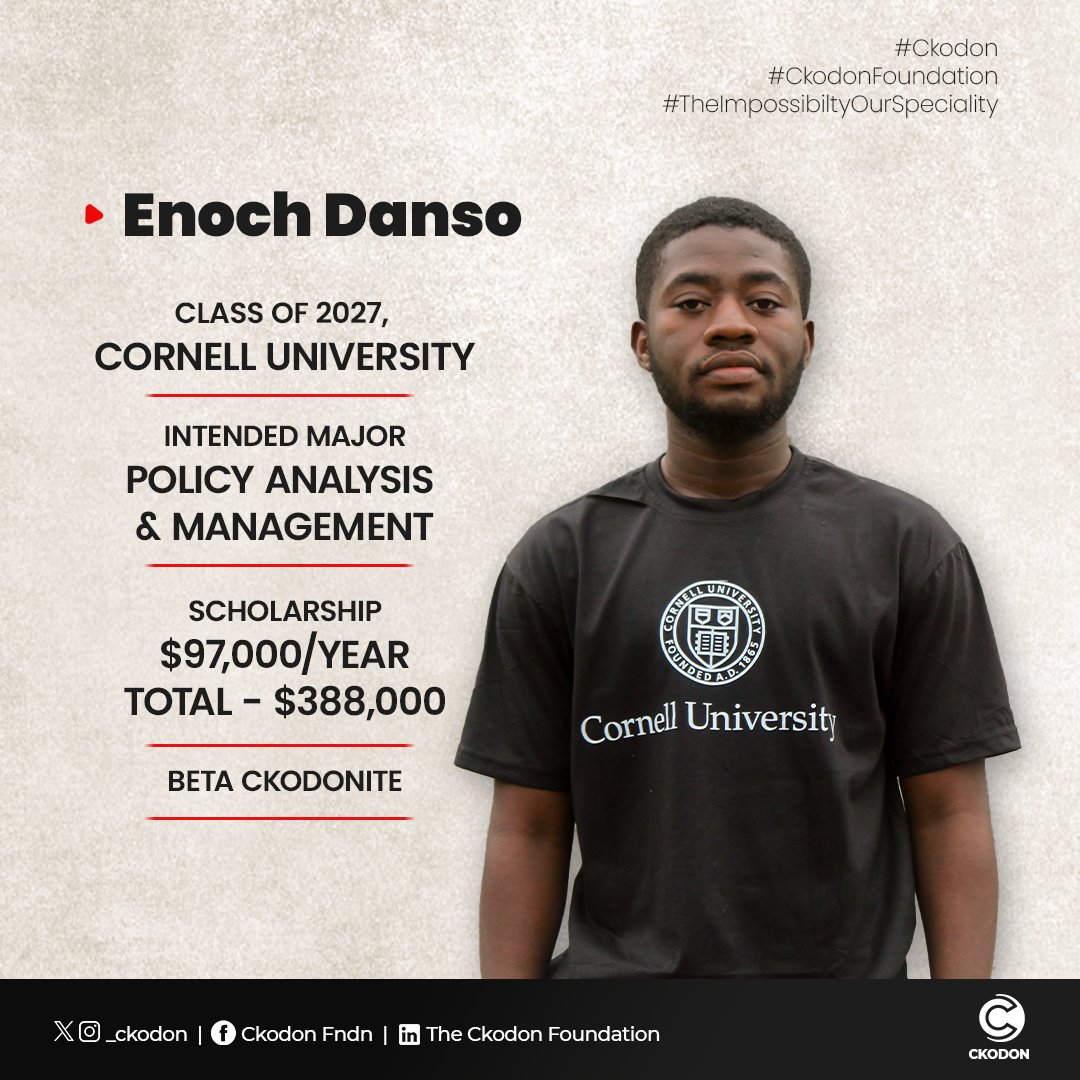 What can't <a href="/_ckodon/">The Ckodon Foundation</a>
do; what God cannot do, does not exist.<a href="/_ckodon/">The Ckodon Foundation</a> has been able to secure $97k scholarship into Cornell 
#TheCkodonFoundation