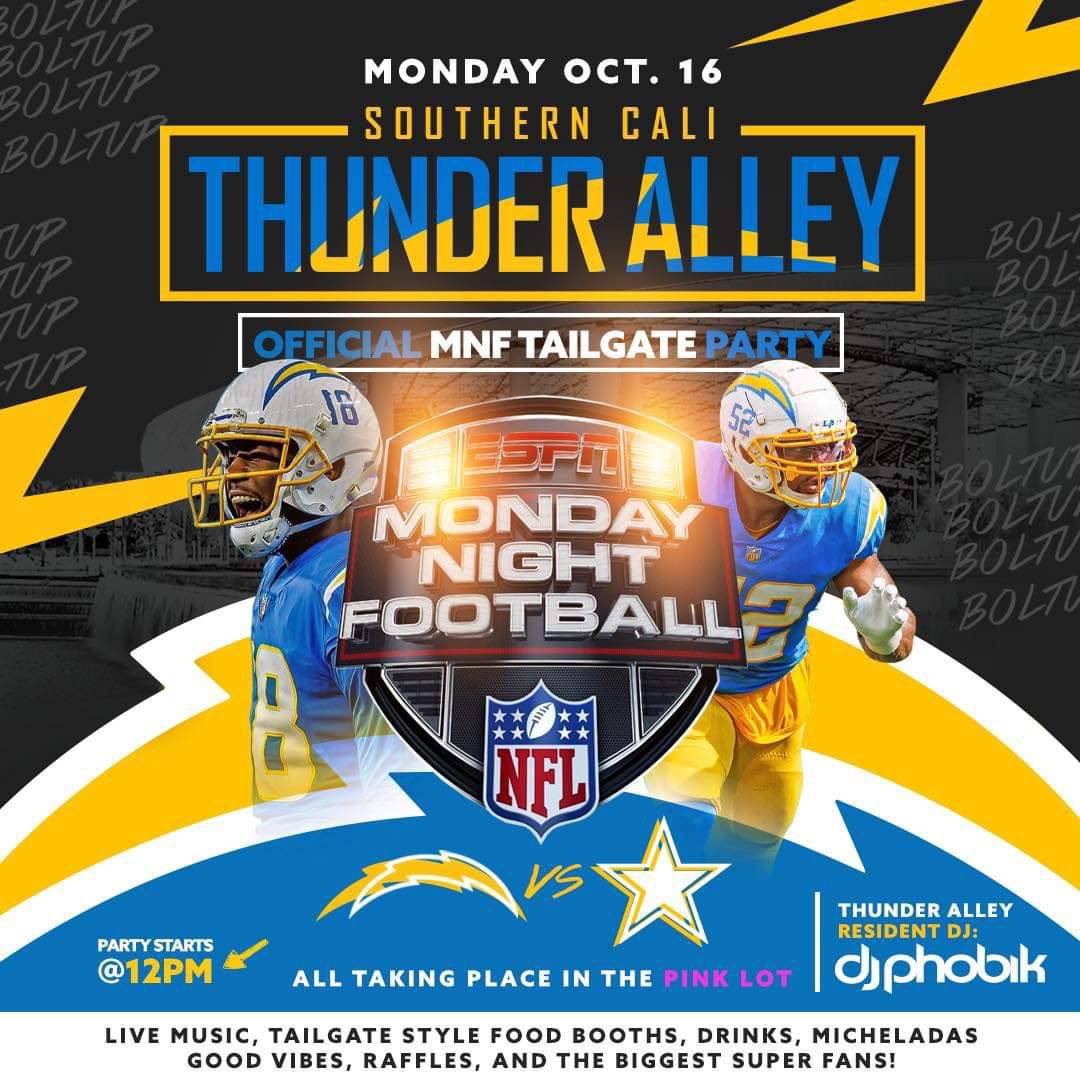 Are you ready for some football!?🏈 A #ThunderAlley party!? Join us for the hottest tailgate in the <a href="/NFL/">NFL</a>! #DHBC cooking up some Tri-Tip sandwiches &amp; chicken, plus full bar (21+) leave your tailgate gear at home &amp; be our guest! #BoltUp 😎⚡️Pink lot <a href="/SoFiStadium/">SoFi Stadium</a>