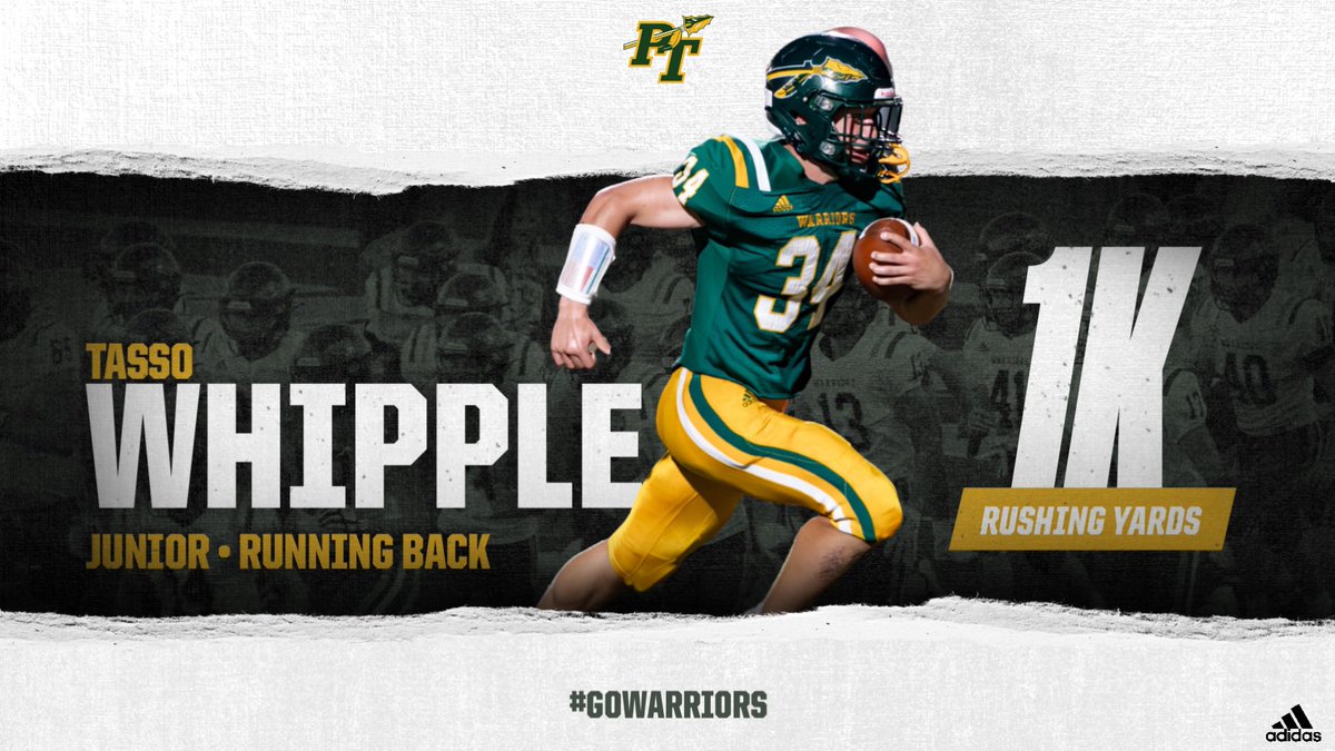 PTWarriors's tweet photo. Congratulations to Tasso Whipple on hitting 1,000+ rushing yards after last nights win against Plum! https://t.co/huVTAw7YEf